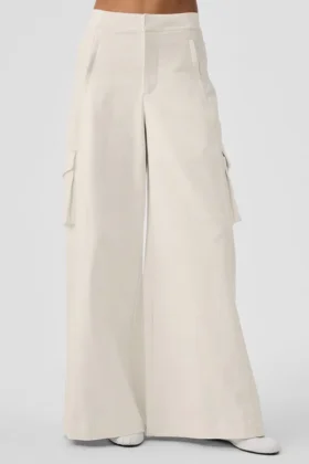Pantalón cargo de pierna ancha (largo) - Marfil