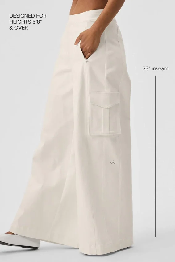 Pantalón cargo de pierna ancha (largo) - Marfil
