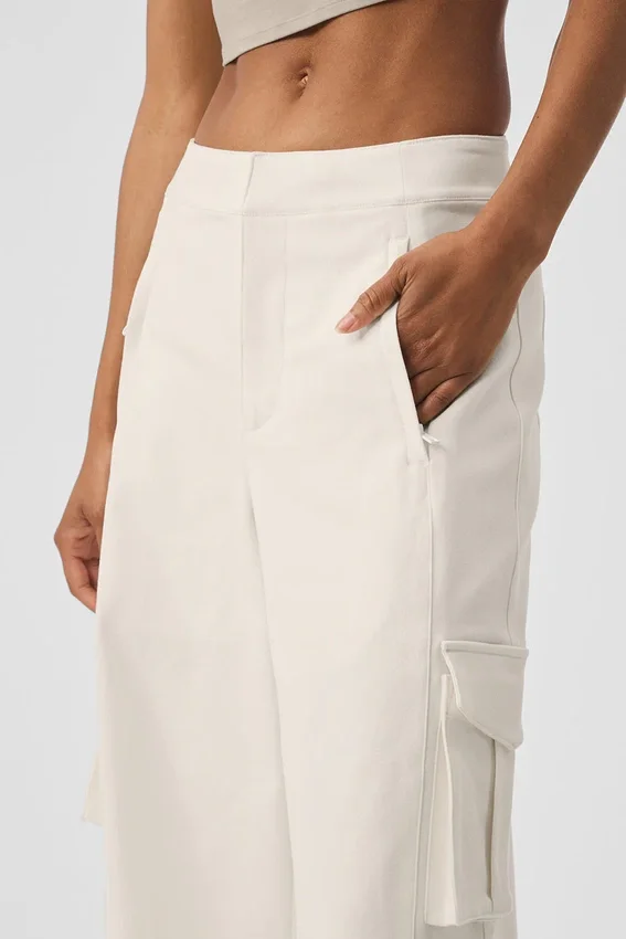 Pantalón cargo de pierna ancha (largo) - Marfil