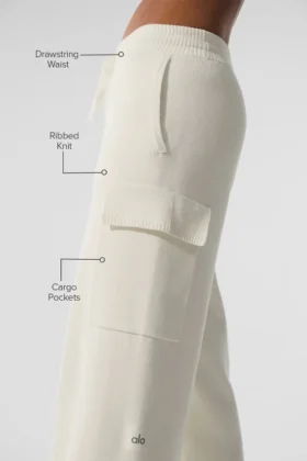 Pantalón cargo de punto High-Waist Scholar – Marfil