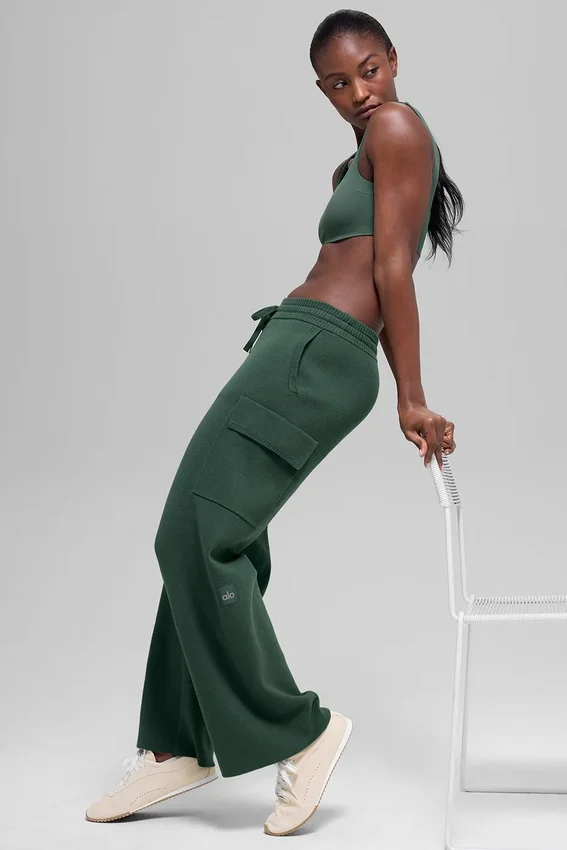 Pantalón cargo de punto High-Waist Scholar - Verde trébol