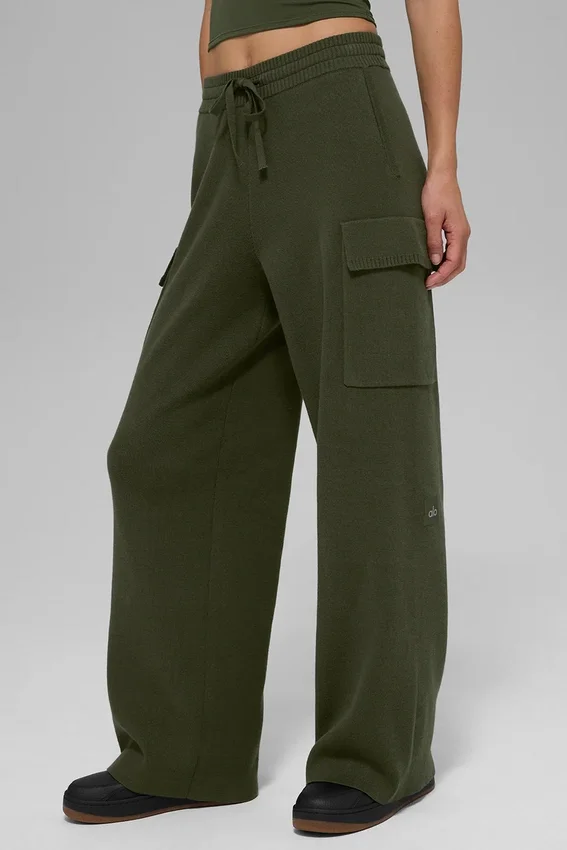 Pantalón cargo de punto High-Waist - Verde oliva