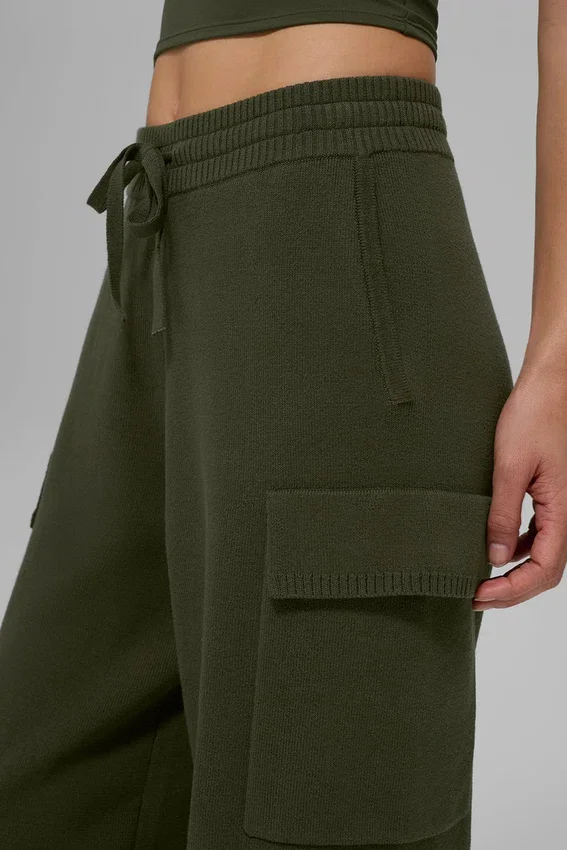 Pantalón cargo de punto High-Waist - Verde oliva