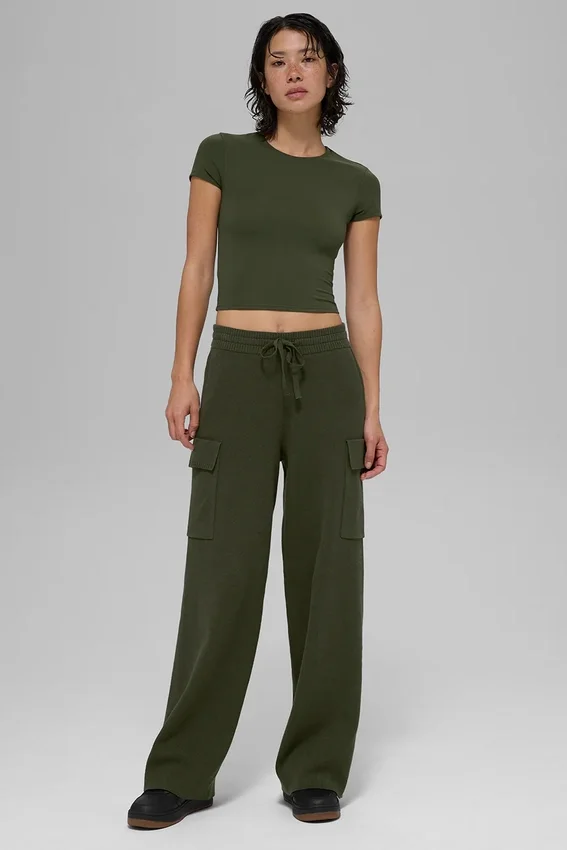 Pantalón cargo de punto High-Waist - Verde oliva