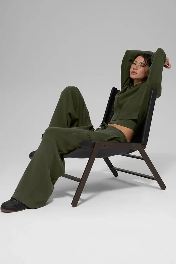 Pantalón cargo de punto High-Waist - Verde oliva