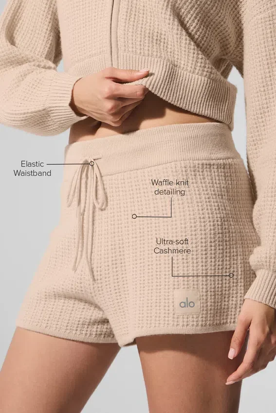 Pantalón corto de cachemira High-Waist con tejido de panal mullido - Macadamia Blush