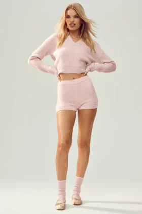 Pantalón corto de cachemira High-Waist Embrace - Rosa escarchado