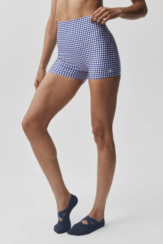 Pantalón corto elegante High-Waist Airlift de 3" con estampado de cuadros vichy - Azul marino