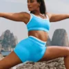 Pantalón corto High-Waist Airbrush «Better Together» - Azul celeste/Blanco