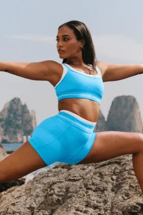 Pantalón corto High-Waist Airbrush «Better Together» - Azul celeste/Blanco