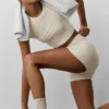 Pantalón corto High-Waist Alosoft de 3" — Color avena jaspeado