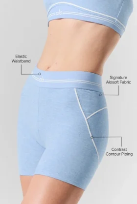 Pantalón corto High-Waist Alosoft «Heart Throb» de 4” – Azul concha jaspeado/Blanco
