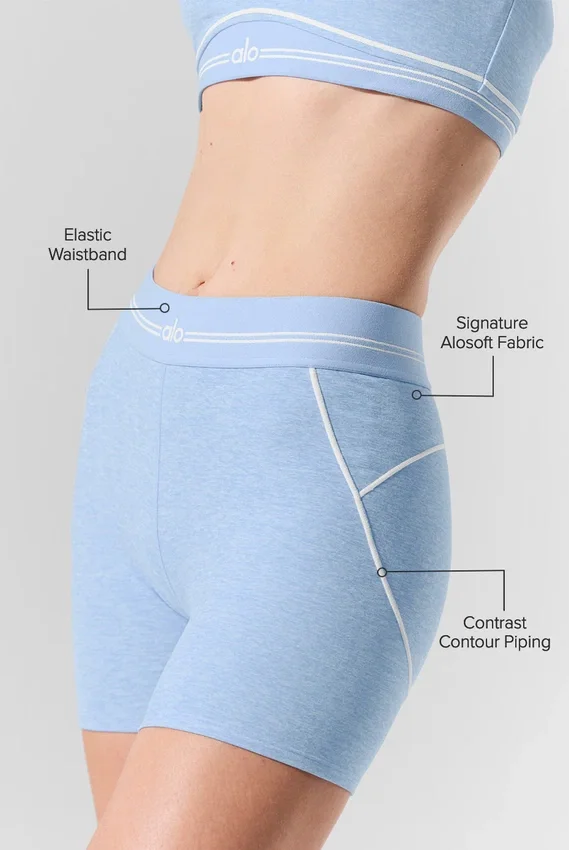 Pantalón corto High-Waist Alosoft «Heart Throb» de 4” - Azul concha jaspeado/Blanco