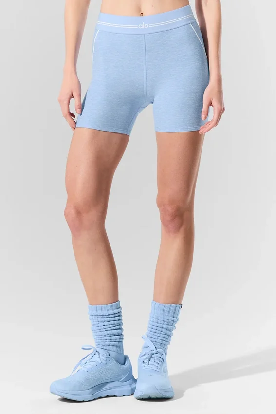 Pantalón corto High-Waist Alosoft «Heart Throb» de 4” - Azul concha jaspeado/Blanco