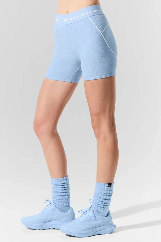 Pantalón corto High-Waist Alosoft «Heart Throb» de 4” - Azul concha jaspeado/Blanco