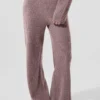 Pantalón de cachemira High-Waist con tejido de panal y textura mullida - Gris champiñón jaspeado