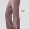 Pantalón de cachemira High-Waist con tejido de panal y textura mullida - Gris champiñón jaspeado