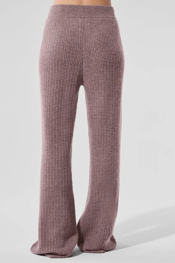 Pantalón de cachemira High-Waist con tejido de panal y textura mullida - Gris champiñón jaspeado