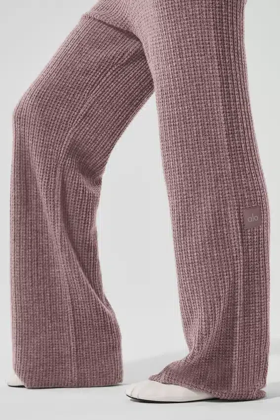 Pantalón de cachemira High-Waist con tejido de panal y textura mullida - Gris champiñón jaspeado