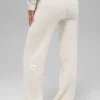 Pantalón de cachemira High-Waist con tejido tipo waffle y textura mullida - Marfil