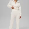 Pantalón de cachemira High-Waist con tejido tipo waffle y textura mullida - Marfil