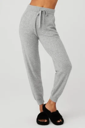 Pantalón de cachemira High-Waist Jet Set - Gris paloma jaspeado