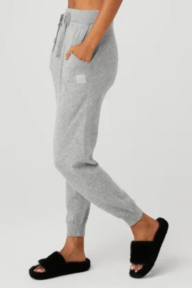 Pantalón de cachemira High-Waist Jet Set – Gris paloma jaspeado