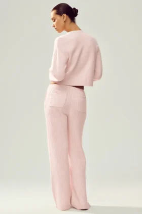 Pantalón de cachemira High-Waist Northstar de pierna recta – Rosa escarchado
