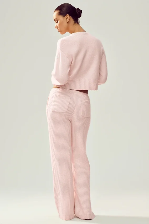 Pantalón de cachemira High-Waist Northstar de pierna recta - Rosa escarchado