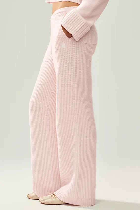 Pantalón de cachemira High-Waist Northstar de pierna recta - Rosa escarchado