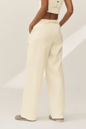 Pantalón de pierna ancha Riviera de mezcla de lino – Beige arena
