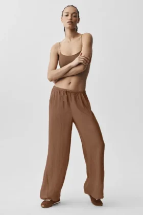 Pantalón de pierna recta y cintura High-Waist semitransparente - Marrón bronceado