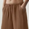 Pantalón de pierna recta y cintura High-Waist semitransparente - Marrón bronceado