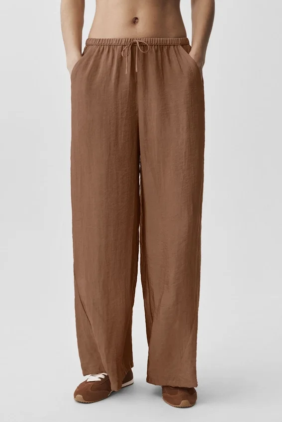 Pantalón de pierna recta y cintura High-Waist semitransparente - Marrón bronceado