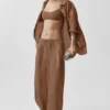 Pantalón de pierna recta y cintura High-Waist semitransparente - Marrón bronceado