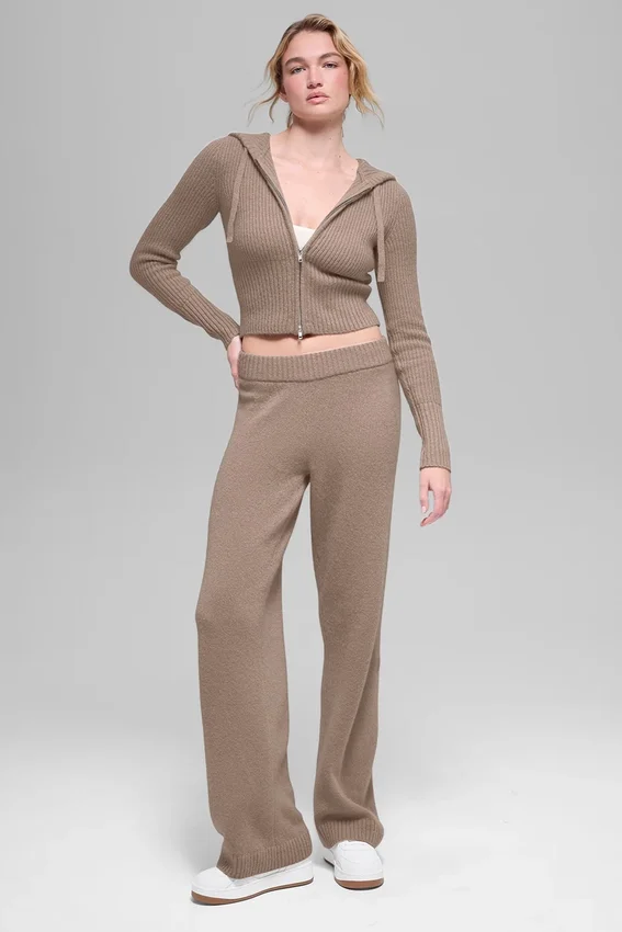 Pantalón High-Waist de lana y cachemira con corte ancho New Class - Chai Latte