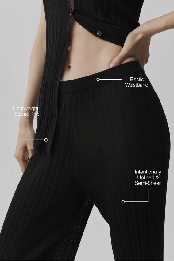 Pantalón High-Waist de pierna recta Sunlit de punto tipo jersé - Negro
