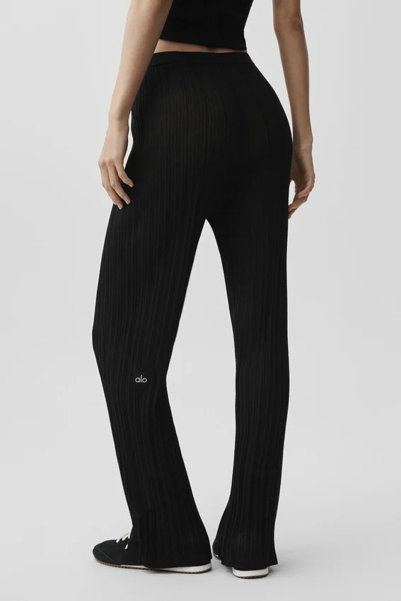 Pantalón High-Waist de pierna recta Sunlit de punto tipo jersé - Negro