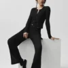 Pantalón High-Waist de pierna recta Sunlit de punto tipo jersé - Negro