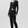 Pantalón High-Waist de pierna recta Sunlit de punto tipo jersé - Negro