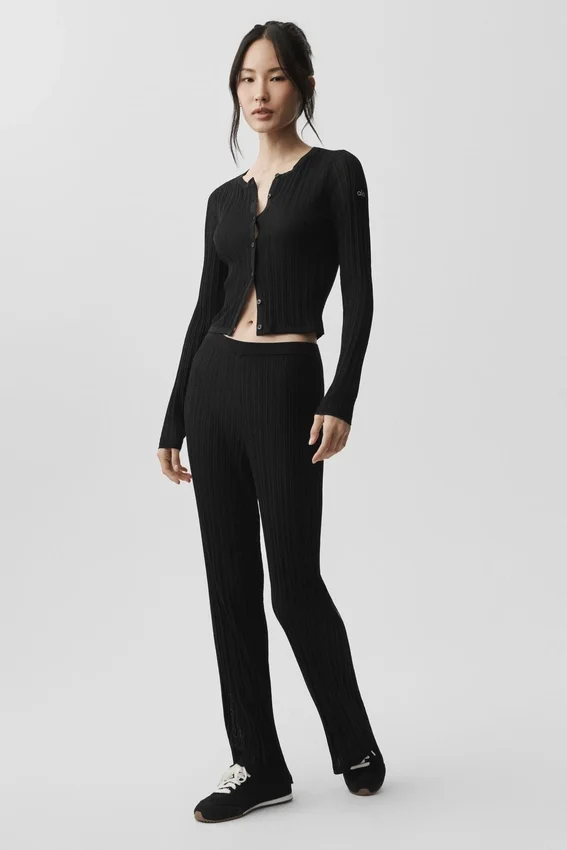 Pantalón High-Waist de pierna recta Sunlit de punto tipo jersé - Negro