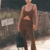 Pantalón High-Waist recto estilo jersé «Sunlit» — Marrón «Sun Kissed»