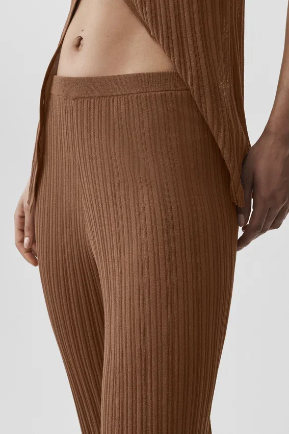 Pantalón High-Waist recto estilo jersé «Sunlit» — Marrón «Sun Kissed»