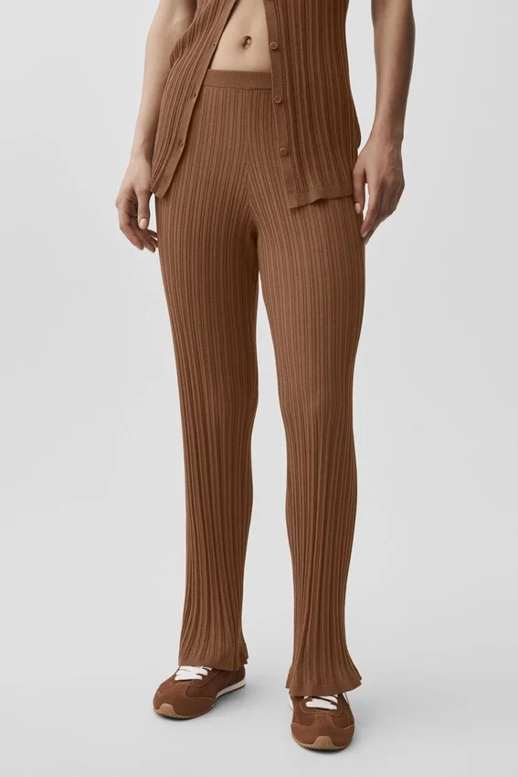Pantalón High-Waist recto estilo jersé «Sunlit» — Marrón «Sun Kissed»