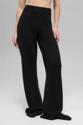 Pantalón High-Waist y pierna ancha New Class de lana y cachemira - Negro