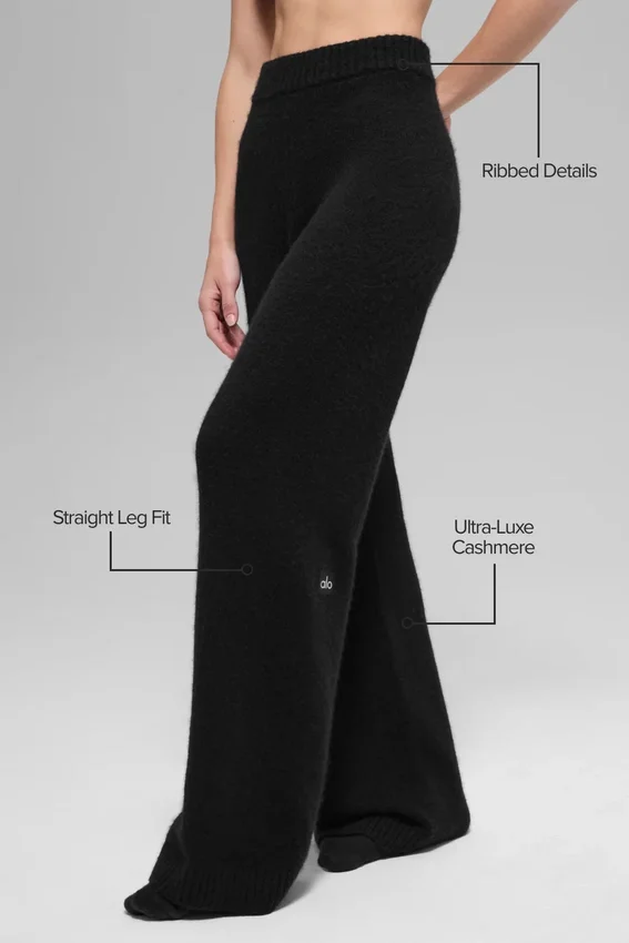 Pantalón High-Waist y pierna ancha New Class de lana y cachemira - Negro