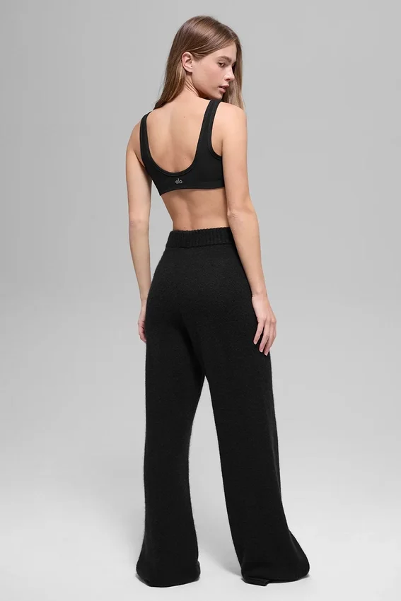 Pantalón High-Waist y pierna ancha New Class de lana y cachemira - Negro