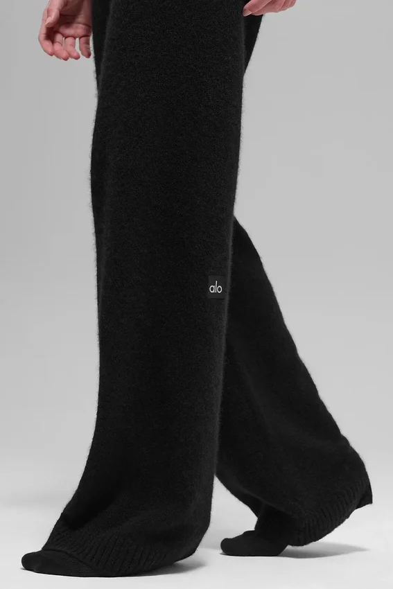 Pantalón High-Waist y pierna ancha New Class de lana y cachemira - Negro