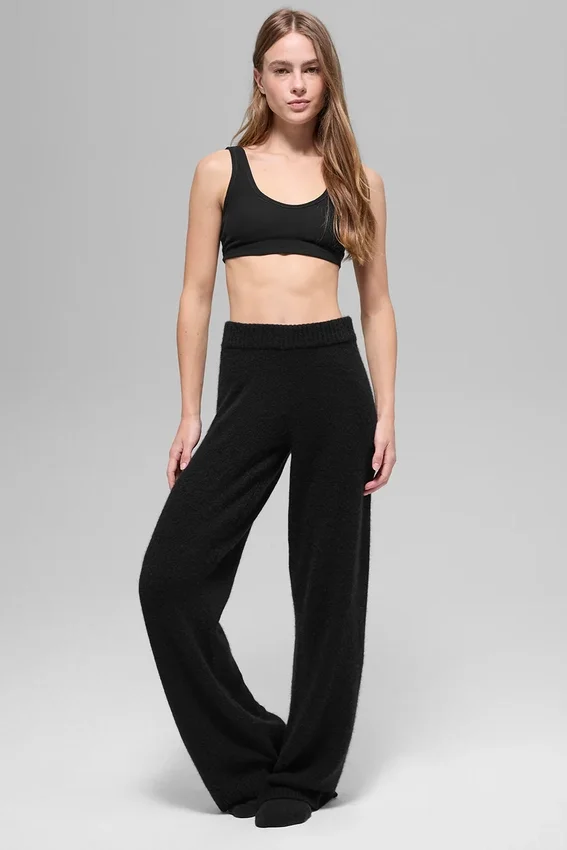 Pantalón High-Waist y pierna ancha New Class de lana y cachemira - Negro