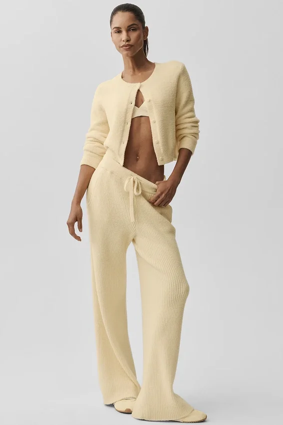 Pantalón High-Waist y pierna ancha Snuggle Up — Amarillo Candlelight